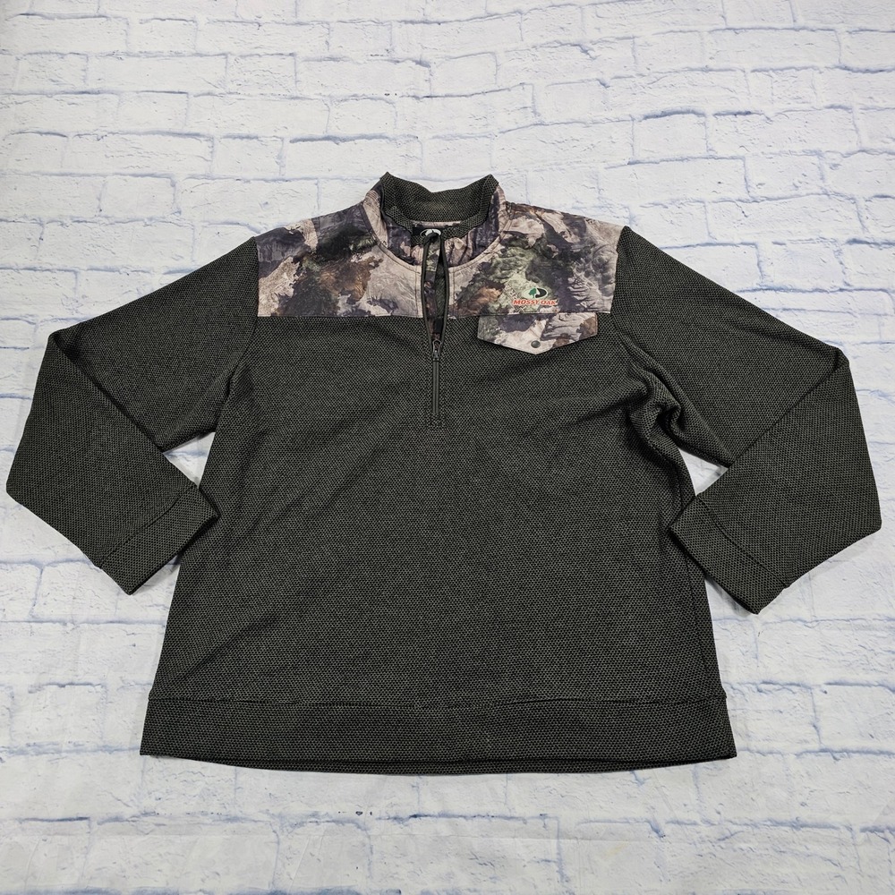 Mossy Oak Quarter Zip Pullover MENS XL Green Camo Waffle Knit Hunting Sweater